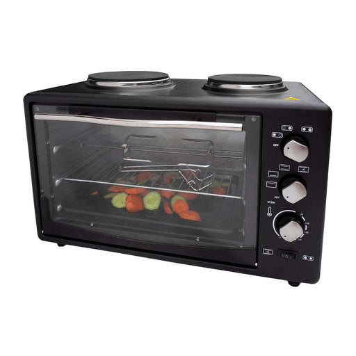 Experience the convenience of Danoz Direct Portable Oven Rotisserie Cooking. With a spacious 34L capacity and powerful 1700W