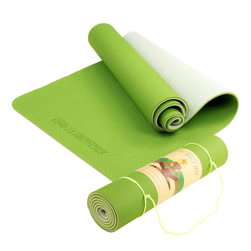 Danoz Direct -  Powertrain Eco-friendly Dual Layer 8mm Yoga Mat | Lime Green | Non-slip Surface, And Carry Strap For Ultimate Comfort And Portability