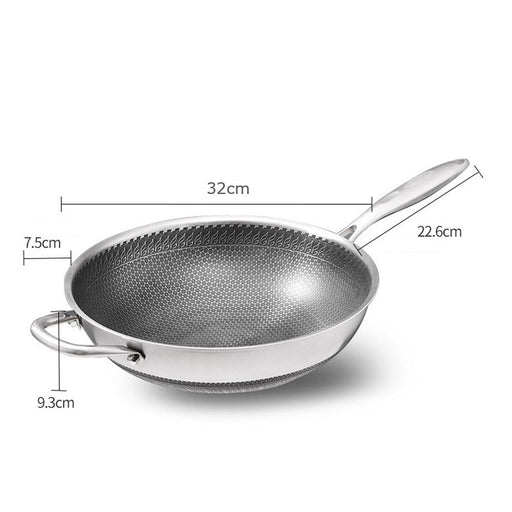 Danoz Direct - 32cm 304 Stainless Steel Non-Stick Stir Fry Cooking Kitchen Honeycomb Wok Pan with Lid