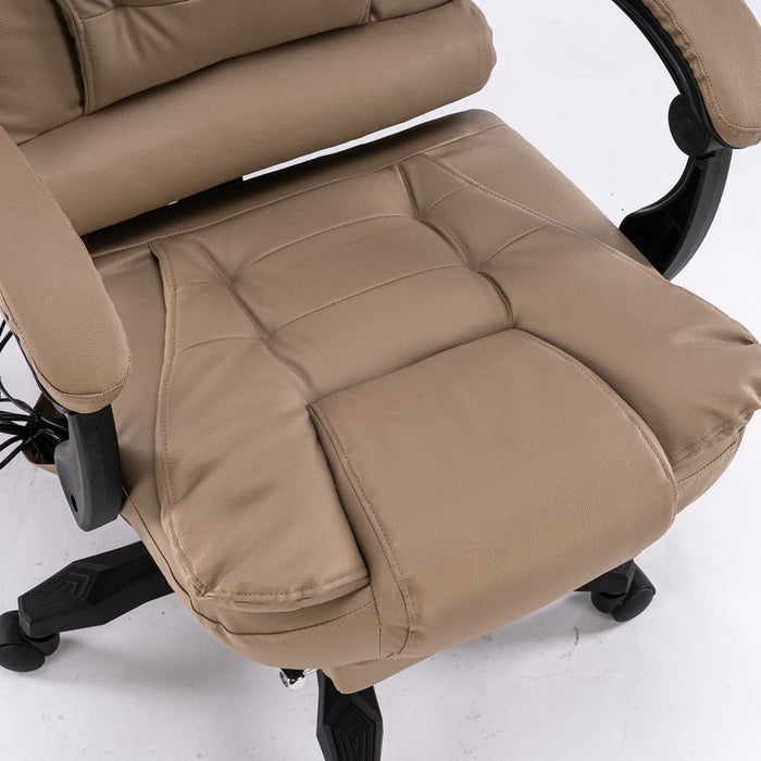 Danoz Direct - 8 Point Massage Chair Executive Office Computer Seat Footrest Recliner Pu Leather Khaki