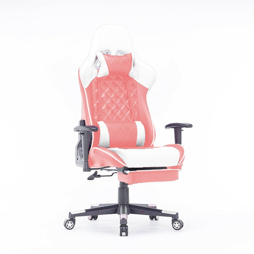 Danoz Direct - Gaming Chair Ergonomic Racing chair 165° Reclining Gaming Seat 3D Armrest Footrest Pink White
