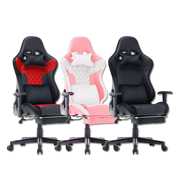 Danoz Direct - 7 RGB Lights Bluetooth Speaker Gaming Chair Ergonomic Racing chair 165° Reclining Gaming Seat 4D Armrest Footrest Pink White