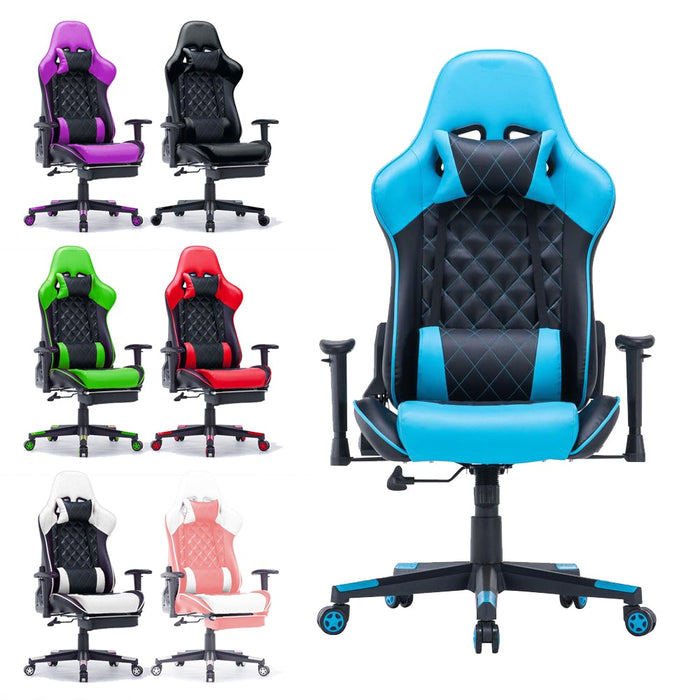 Danoz Direct - Gaming Chair Ergonomic Racing chair 165° Reclining Gaming Seat 3D Armrest Footrest Blue Black