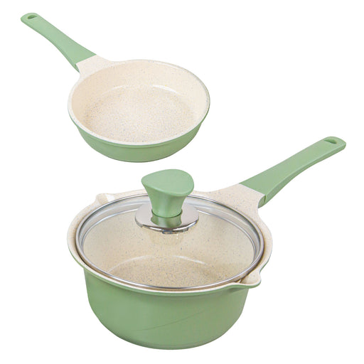 Danoz Direct - Happy Lambs 16cm Olive Sauce Pot Frying Pan w/ a Lid Set Non-Stick Stone Induction IH Frypan