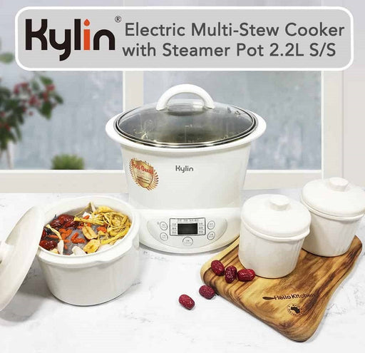 Danoz Direct - Kylin Electric Slow Cooker Stainless Steel Ceramic Pot Steamer 2.2L With 3 Containers