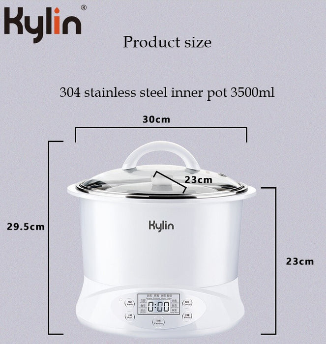 Danoz Direct - Kylin Electric Slow Cooker Stainless Steel Ceramic Pot Steamer 2.2L With 3 Containers