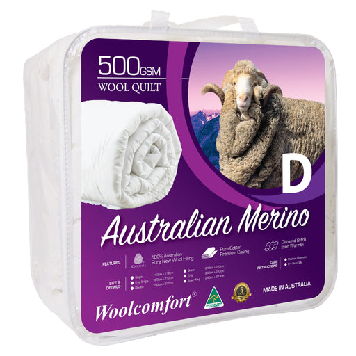 Danoz Direct -  Woolcomfort Aus Made Merino Wool Quilt 500GSM 180x210cm Double Size