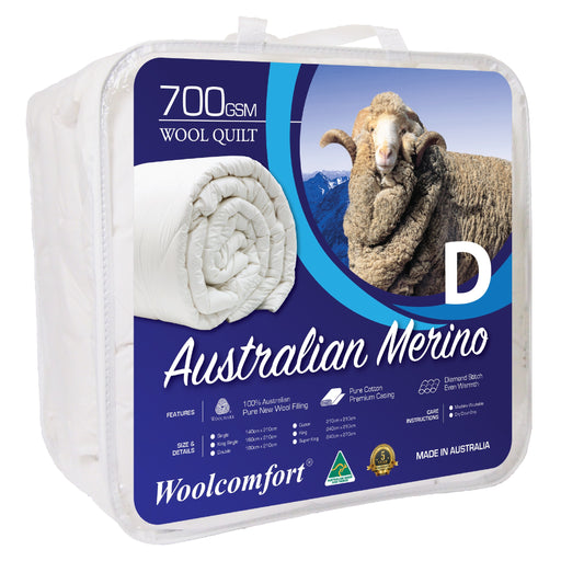 Danoz Direct -  Woolcomfort Aus Made Merino Wool Quilt 700GSM 180x210cm Double Size