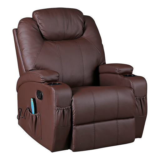 Danoz Direct - Brown Massage Sofa Chair Recliner 360 Degree Swivel PU Leather Lounge 8 Point Heated