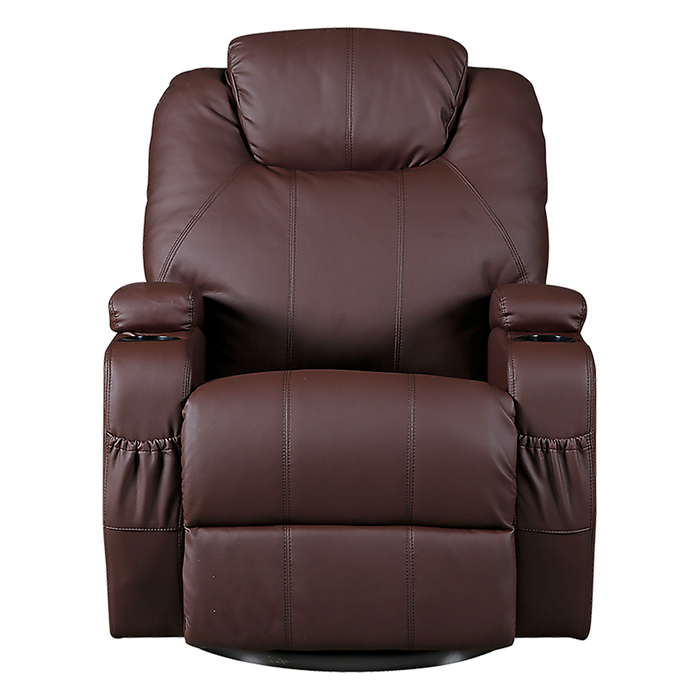 Danoz Direct - Brown Massage Sofa Chair Recliner 360 Degree Swivel PU Leather Lounge 8 Point Heated