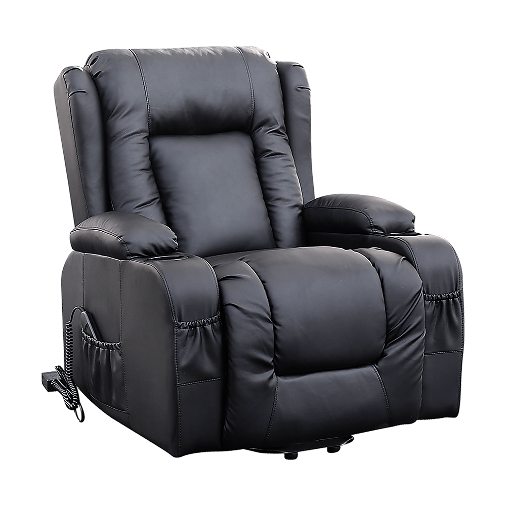 Danoz Direct - Recliner Chair Electric Massage Chair Lift Heated Leather Lounge Sofa Black