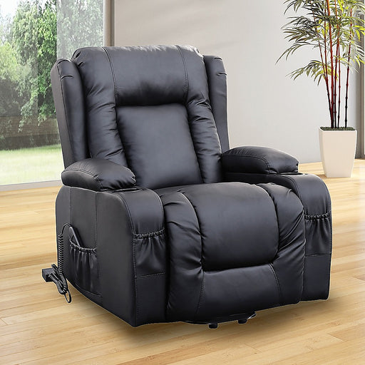 Danoz Direct - Recliner Chair Electric Massage Chair Lift Heated Leather Lounge Sofa Black