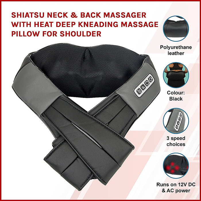 Danoz Direct - Shiatsu Neck & Back Massager with Heat Deep Kneading Massage Pillow for Shoulder