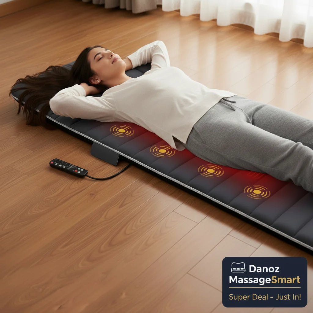 Danoz Massagers - Memory Foam Full Body Massage Mat with Heat Back with 10 Vibration Motors 6 Heating Pads Massage Chair for Neck Waist Legs - danozdirect