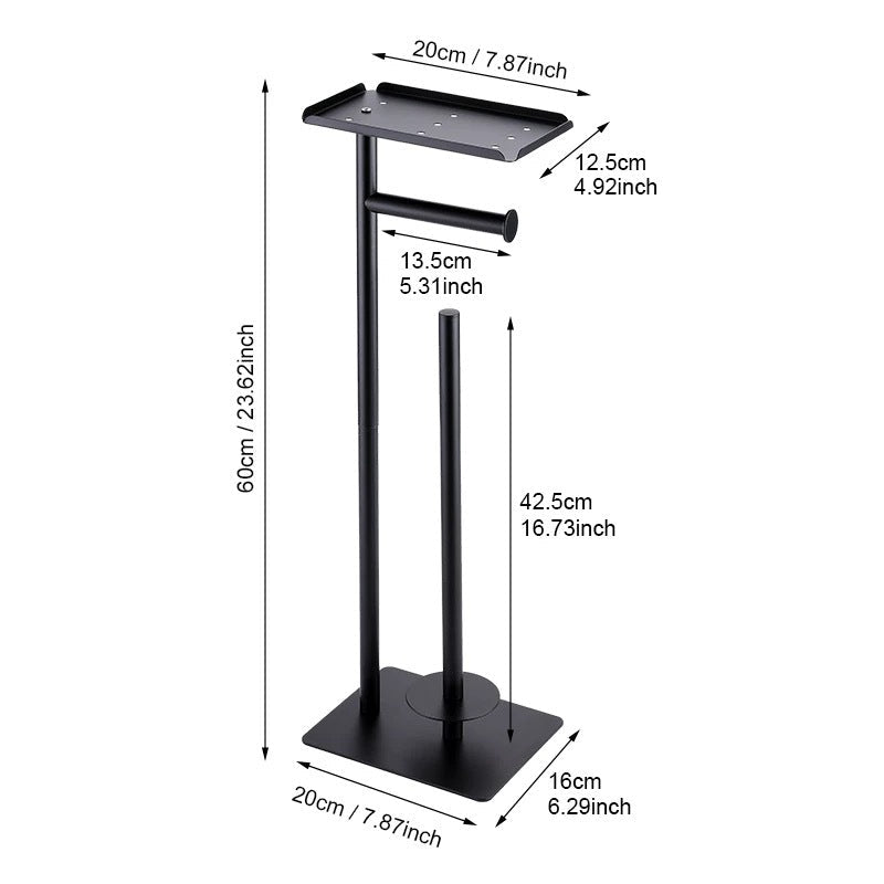 2 - in - 1 Freestanding Toilet Paper Holder - Thick Carbon Steel with Matte Black Finish, Storage Top and 2 * Paper Roll Holder - danozdirect