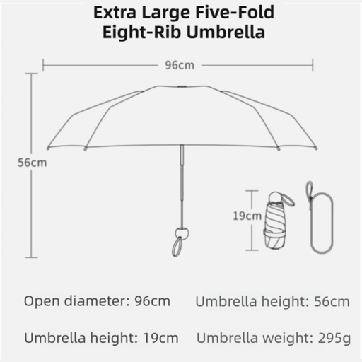 2 - Pack Pink Ultra - Compact 5 - Fold Waterproof All - Weather Umbrella for Women - Heart Pattern, Black Glue UV Protection, 8 - Rib Frame, Portable Capsule Parasol - danozdirect