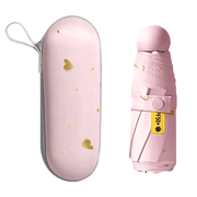 2 - Pack Pink Ultra - Compact 5 - Fold Waterproof All - Weather Umbrella for Women - Heart Pattern, Black Glue UV Protection, 8 - Rib Frame, Portable Capsule Parasol - danozdirect