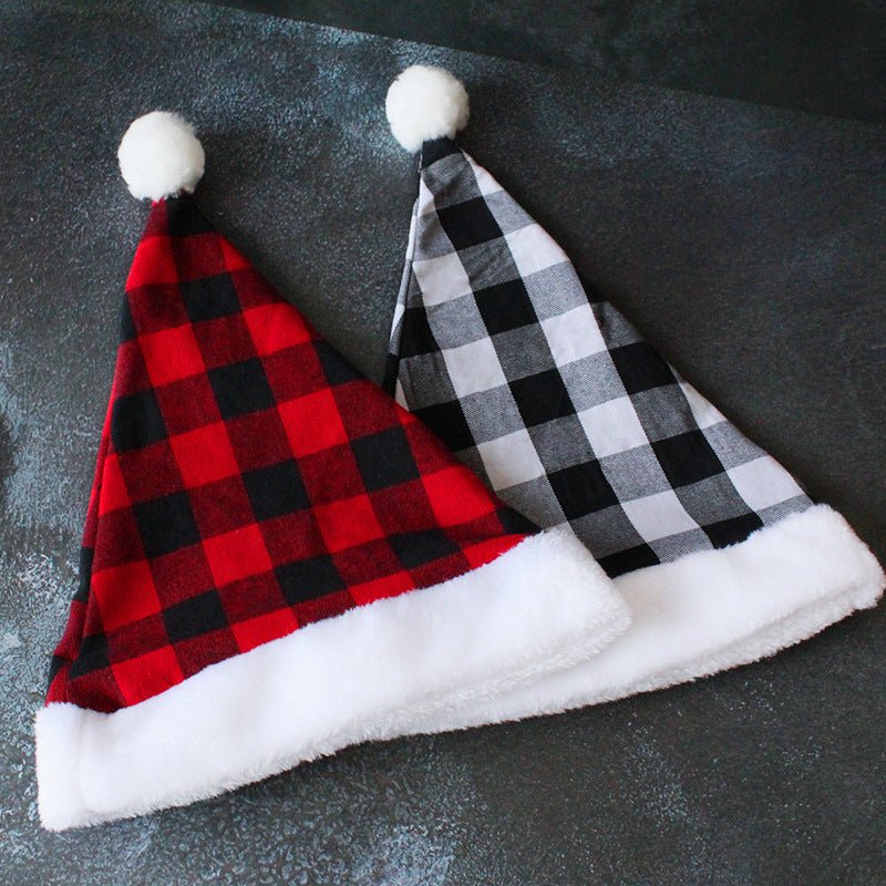 2 Pack Plaid Santa Hats for Adults, Buffalo Check Christmas Hats with White Fur Trim - danozdirect