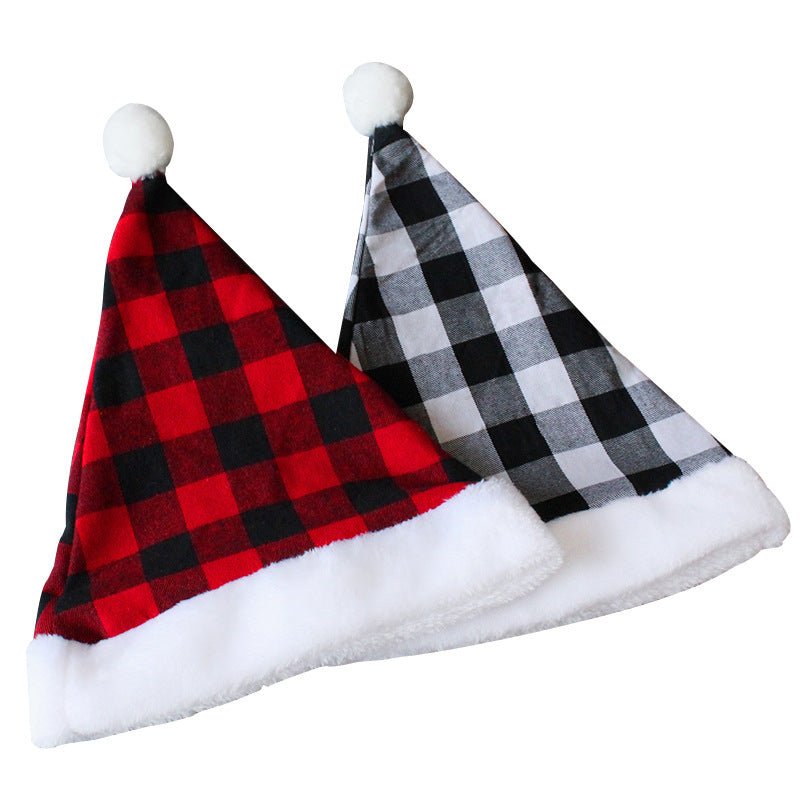 2 Pack Plaid Santa Hats for Adults, Buffalo Check Christmas Hats with White Fur Trim - danozdirect