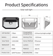 2 - Pack Solar Motion Sensor Wall Light(178 - Bead LED) - 3 Lighting Modes, IP64 Waterproof, Three - Sided Wide - Angle Lighting for Outdoor Security and Garden Lighting - danozdirect