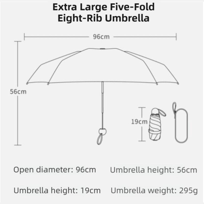 2 - Pack White Ultra - Compact 5 - Fold Waterproof All - Weather Umbrella for Women - Heart Pattern, Black Glue UV Protection, 8 - Rib Frame, Portable Capsule Parasol - danozdirect
