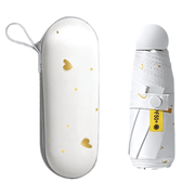 2 - Pack White Ultra - Compact 5 - Fold Waterproof All - Weather Umbrella for Women - Heart Pattern, Black Glue UV Protection, 8 - Rib Frame, Portable Capsule Parasol - danozdirect