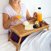 2 x Bamboo Bed Table Breakfast/Snack Serving Tray with Foldable Legs - danozdirect