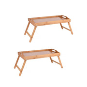 2 x Bamboo Bed Table Breakfast/Snack Serving Tray with Foldable Legs - danozdirect