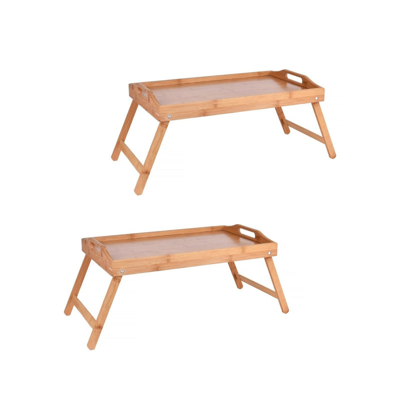 2 x Bamboo Bed Table Breakfast/Snack Serving Tray with Foldable Legs - danozdirect