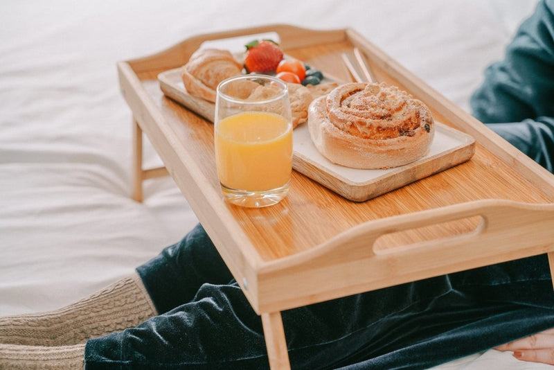 2 x Bamboo Bed Table Breakfast/Snack Serving Tray with Foldable Legs - danozdirect