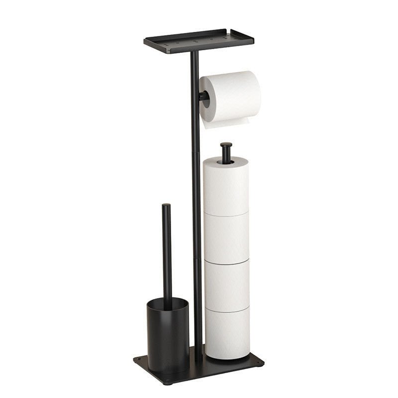 3 - in - 1 Freestanding Toilet Paper Holder - Thick Carbon Steel with Matte Black Finish, Storage Top, Paper Roll Holder, and Integrated Brush Holder - danozdirect