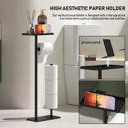 3 - in - 1 Freestanding Toilet Paper Holder - Thick Carbon Steel with Matte Black Finish, Storage Top, Paper Roll Holder, and Integrated Brush Holder - danozdirect