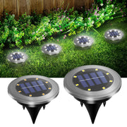 4 - Pack Classic Large 8 LED Solar In - Ground White Light Set (12 x 12 x 13 cm) - Stainless Steel Waterproof Garden Spike Lamps for Lawn & Pathway - danozdirect