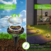 4 - Pack Classic Large 8 LED Solar In - Ground White Light Set (12 x 12 x 13 cm) - Stainless Steel Waterproof Garden Spike Lamps for Lawn & Pathway - danozdirect