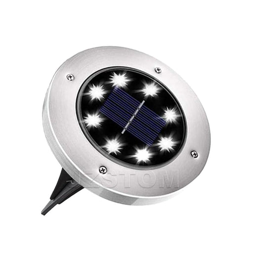 4 - Pack Classic Large 8 LED Solar In - Ground White Light Set (12 x 12 x 13 cm) - Stainless Steel Waterproof Garden Spike Lamps for Lawn & Pathway - danozdirect