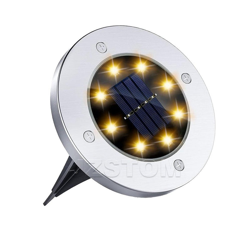 4 - Pack Classic Large 8 LED Solar In - Ground Yellow Light Set (12 x 12 x 13 cm) - Stainless Steel Waterproof Garden Spike Lamps for Lawn & Pathway - danozdirect