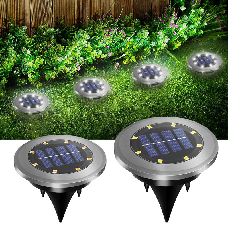 4 - Pack Classic Large 8 LED Solar In - Ground Yellow Light Set (12 x 12 x 13 cm) - Stainless Steel Waterproof Garden Spike Lamps for Lawn & Pathway - danozdirect