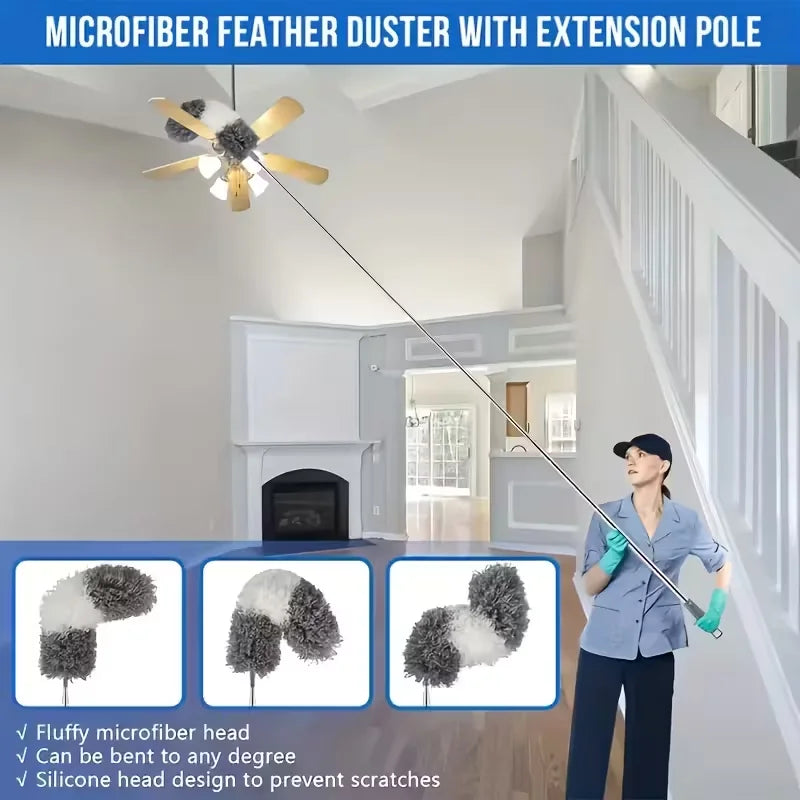 🧹 Danoz CleanSmart DusterMaster | Microfiber Duster | 112.6" Telescopic Extension Pole | High Ceilings, Fans & Spider Webs | Reusable & Washable | 4-Piece Set | Free Postage!