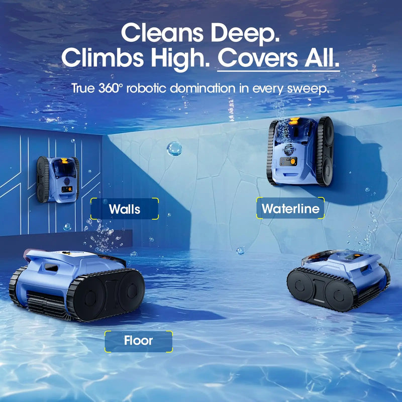 🏊 Danoz PoolSmart | Seauto SAT20 Pro Cordless Robotic Pool Cleaner | 180W Brushless Motor | Sonar Navigation | Wall Climbing | 150-Min Runtime | Sky Blue & Dark Blue