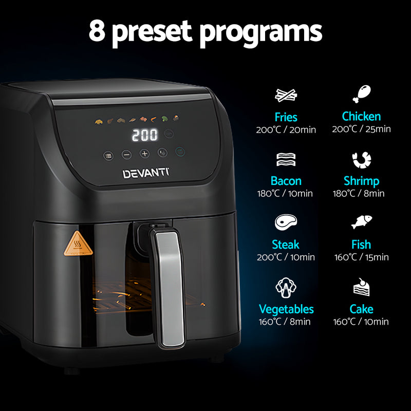 Danoz Direct 🎯Kitchen Smart - Devanti Air Fryer 5L W/ LCD Touch 1500W - Incl. Delivery