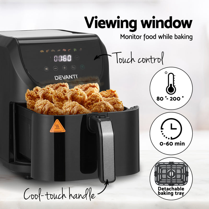Danoz Direct 🎯Kitchen Smart - Devanti Air Fryer 5L W/ LCD Touch 1500W - Incl. Delivery