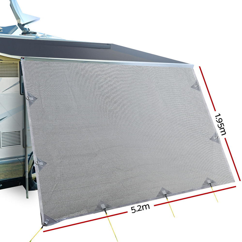 Danoz - Caravan Privacy Screen Roll Out Awning 5.2x1.95M End Wall Side Sun Shade Grey