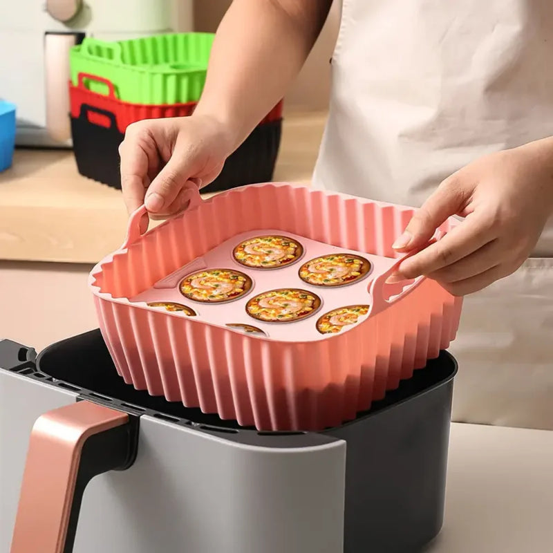 Danoz CookSmart - 2-in-1 square silicone air fryer inner liner, reusable silicone air fryer inner liner, food safety air fryer accessories,