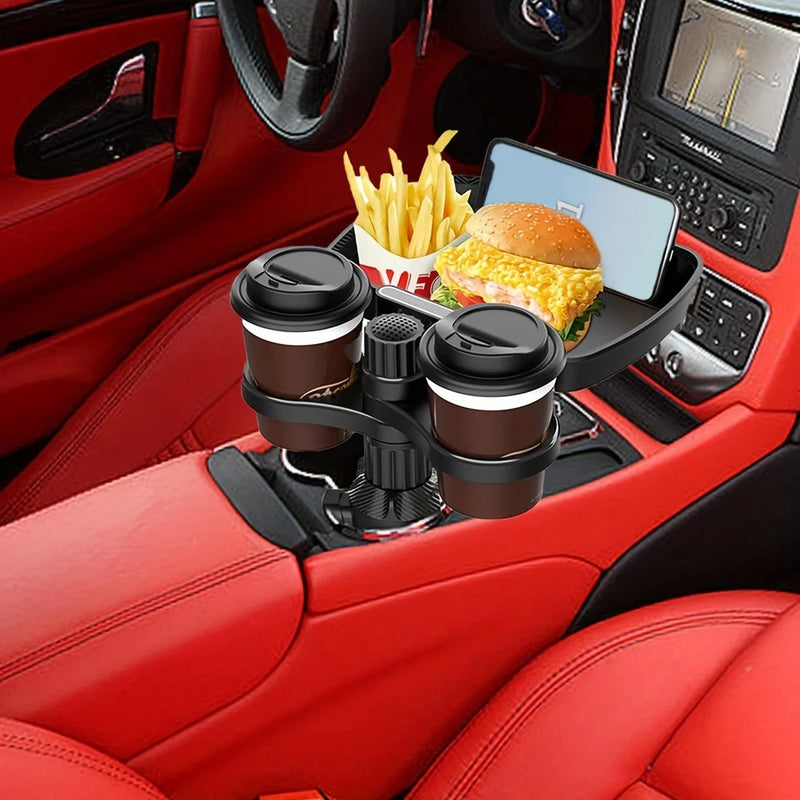 Danoz Car Cup Holder Tray-Expander-3 In 1 Detachable Food Table Tray With Solid Base-Road Trip Essentials Accessories Gadgets