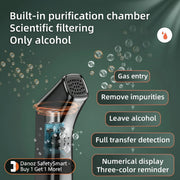 Alcohol purification device with text on a green background
