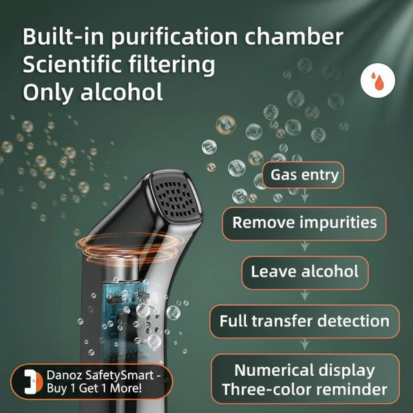 Alcohol purification device with text on a green background
