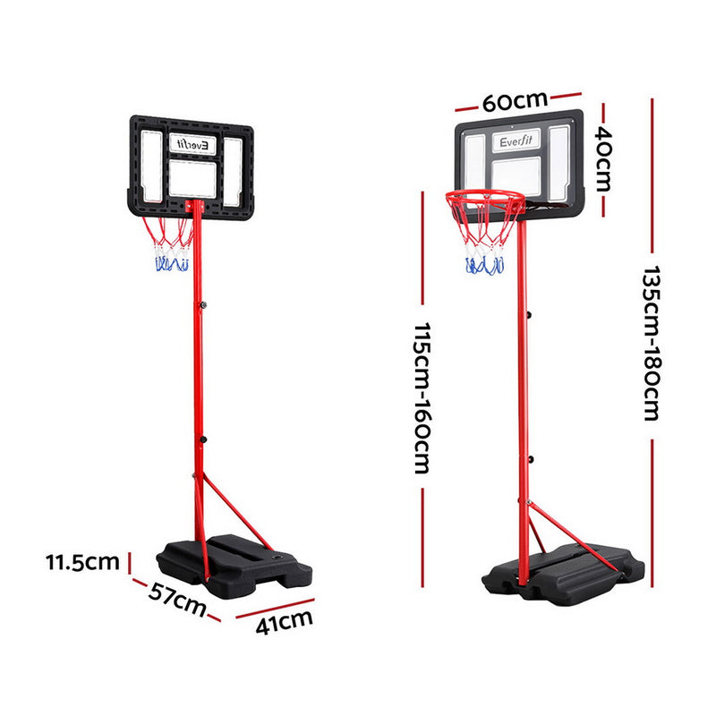 🏀 Danoz SportSmart | Everfit 1.6M Kids Basketball Hoop Stand | Adjustable Height 1.15–1.6M | Portable | Steel Frame | Red & Black