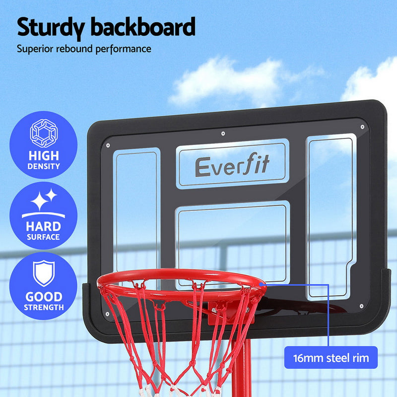 🏀 Danoz SportSmart | Everfit 1.6M Kids Basketball Hoop Stand | Adjustable Height 1.15–1.6M | Portable | Steel Frame | Red & Black