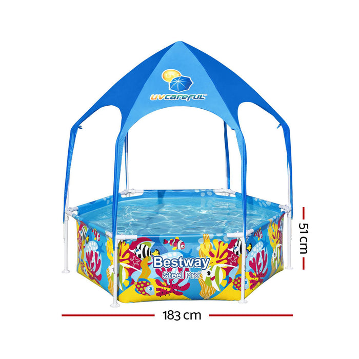 Danoz Pools 🏊 Bestway Kids Pool 183x51cm Steel Frame Swimming Play Pools Canopy 930L