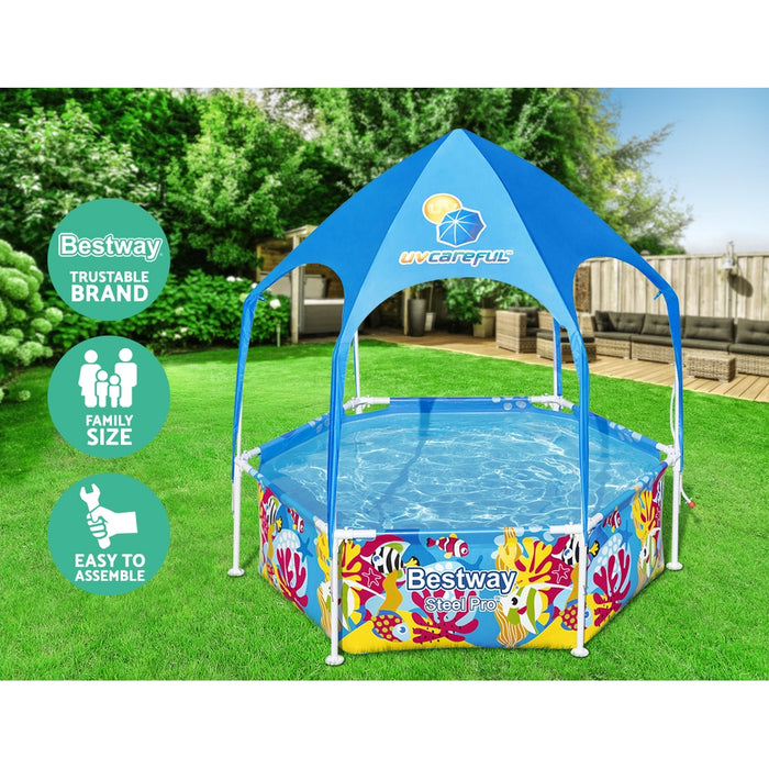 Danoz Pools 🏊 Bestway Kids Pool 183x51cm Steel Frame Swimming Play Pools Canopy 930L